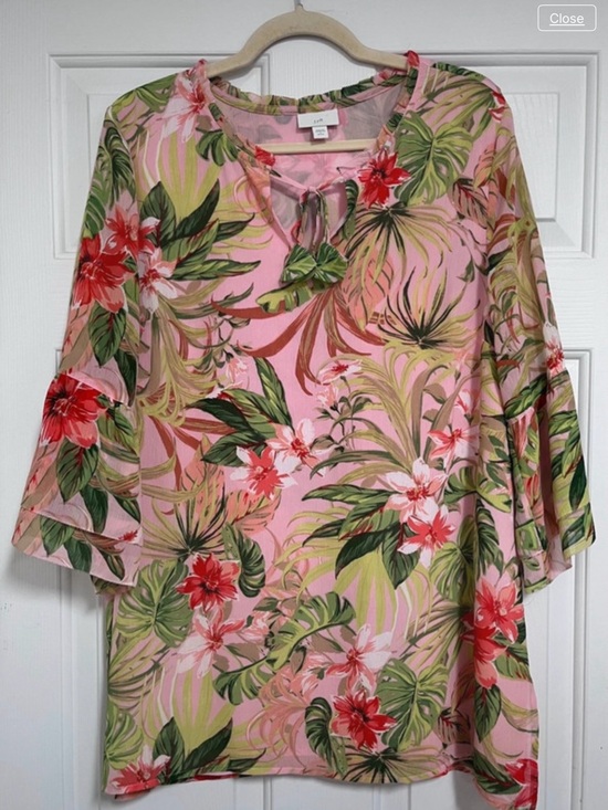 J Jill Tops - J Jill Petites Floral Pink Tie-Neck Tropical Print Women’s Top LP